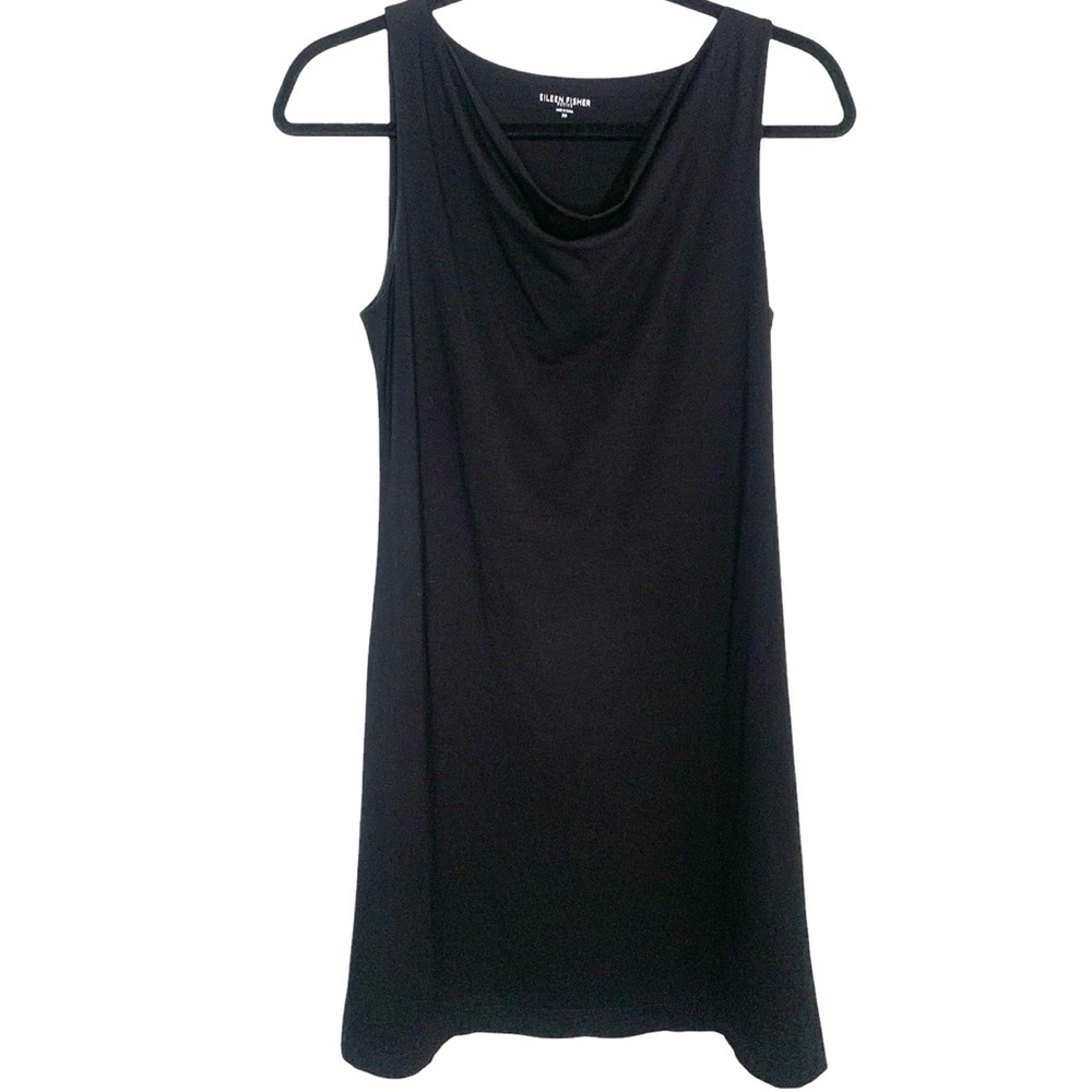 Eileen Fisher Petite Small 2/4 Black Drape Casual Sleeveless Minimalist Dress